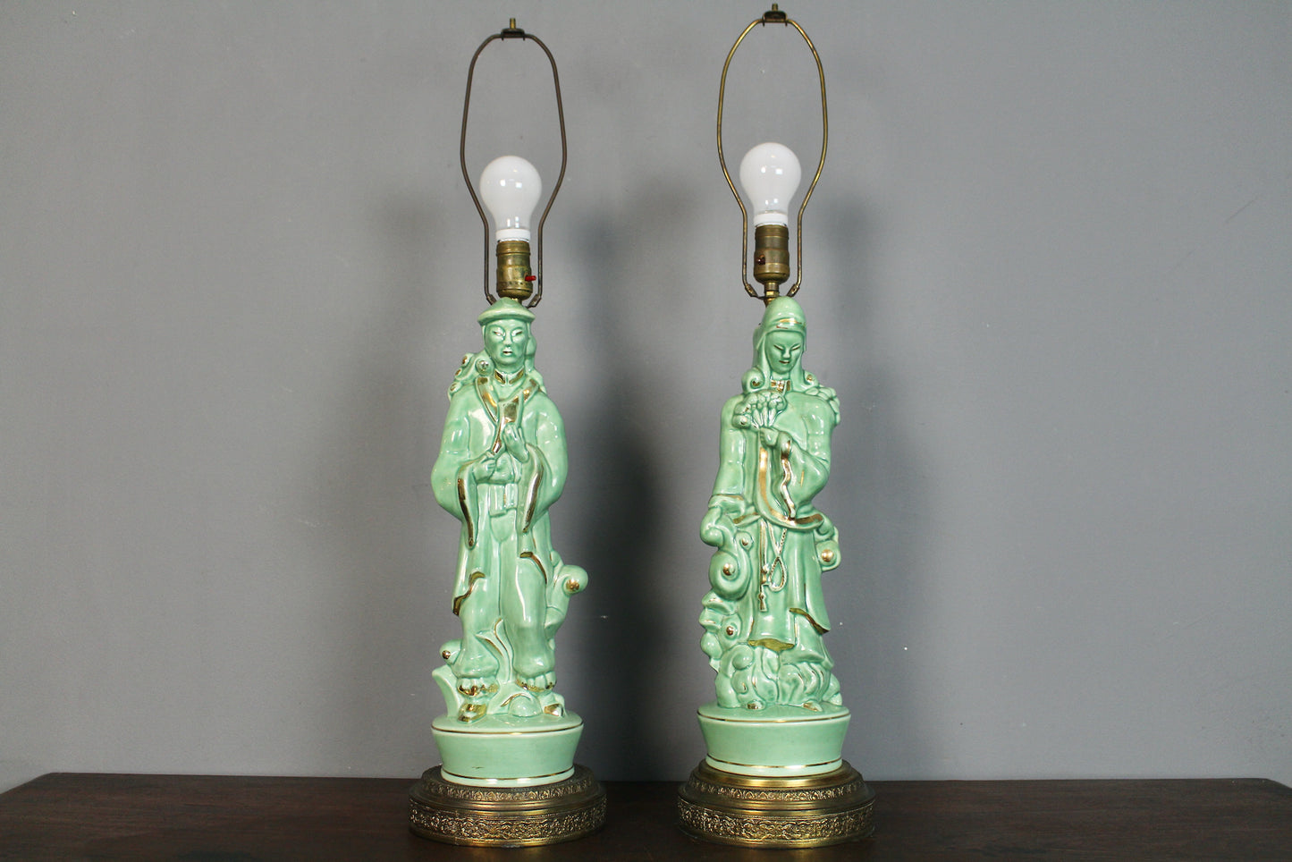1950s Emperor Jade Ceramic Table Lamp