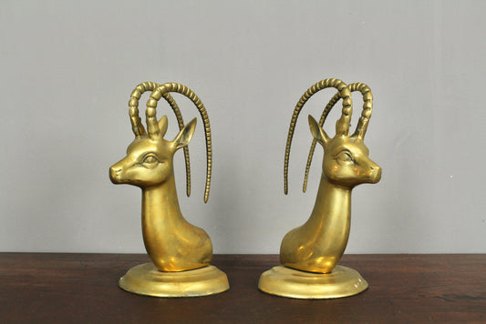 Pair Of Large Brass Gazelle Bookends