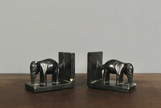 Pair of Small Black Elephant Bookends