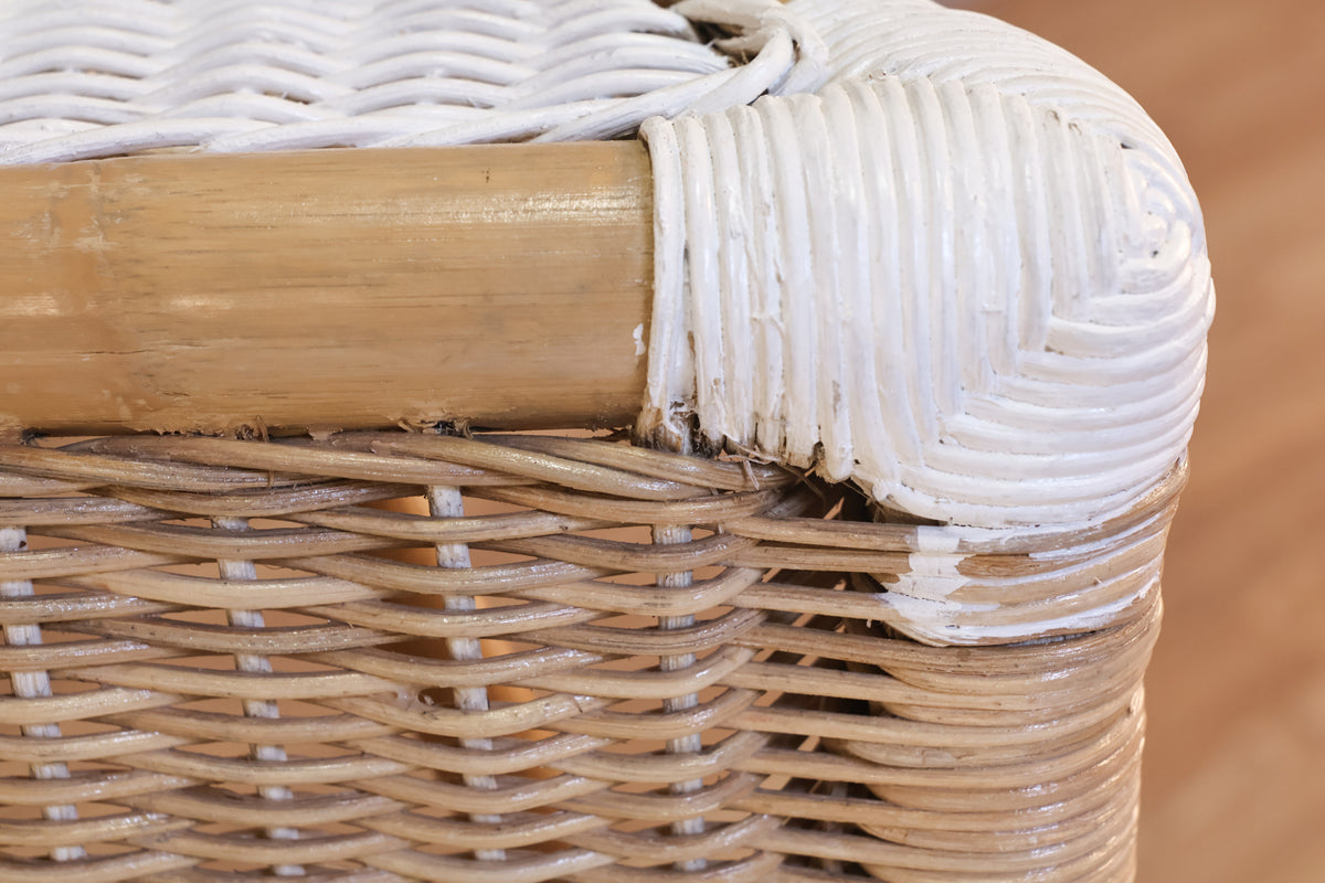 Striped Wicker Armchair & Ottoman