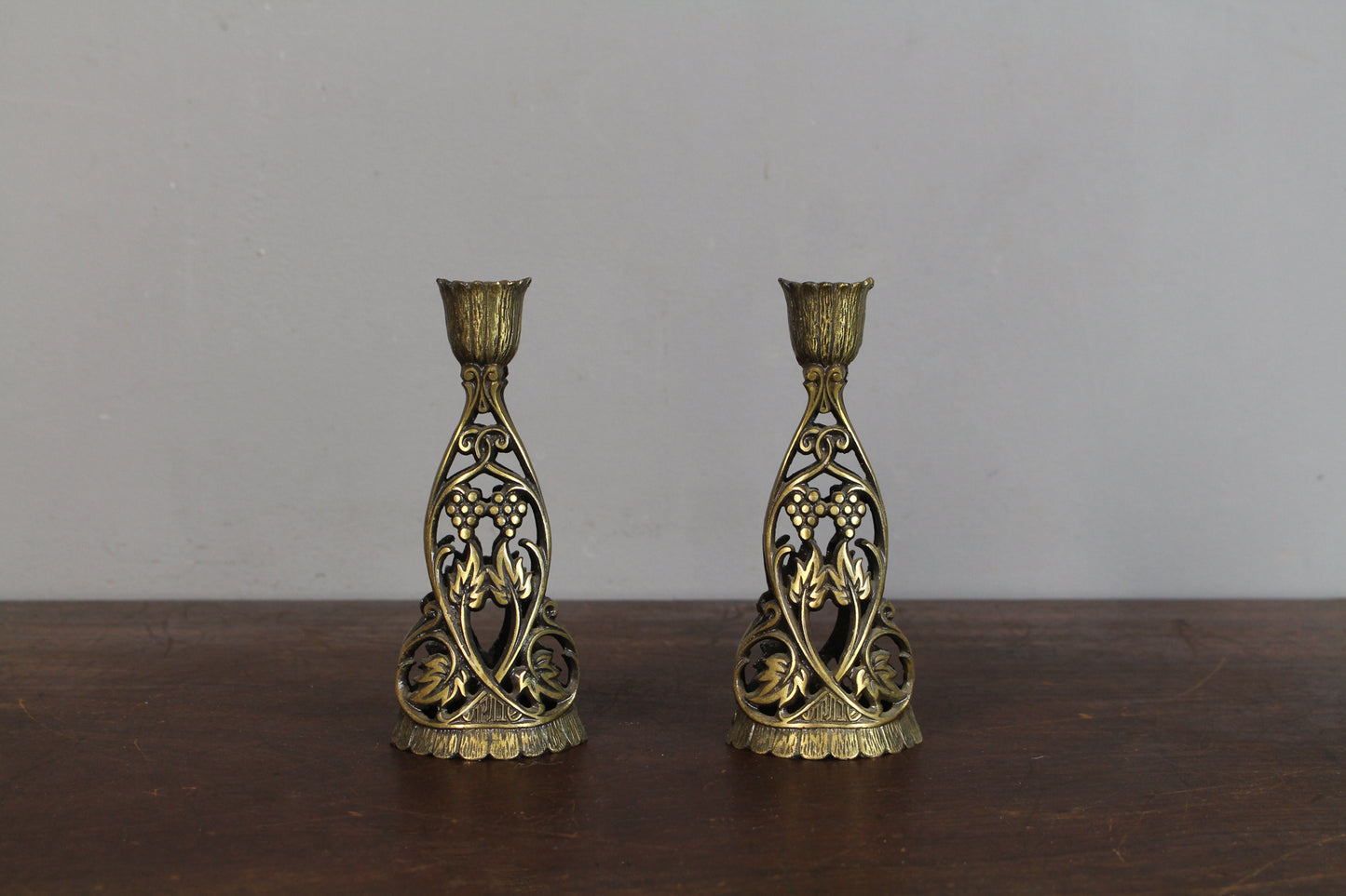 Pair of Brass Grapes Candlesticks