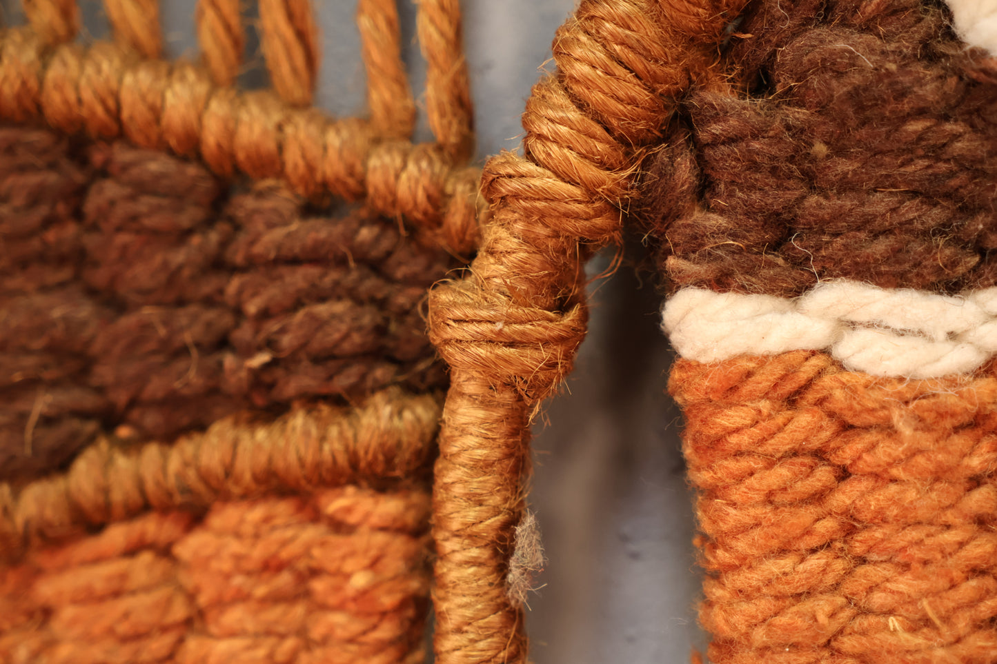 1970s Burnt Orange & Brown Macrame Wall Hanging