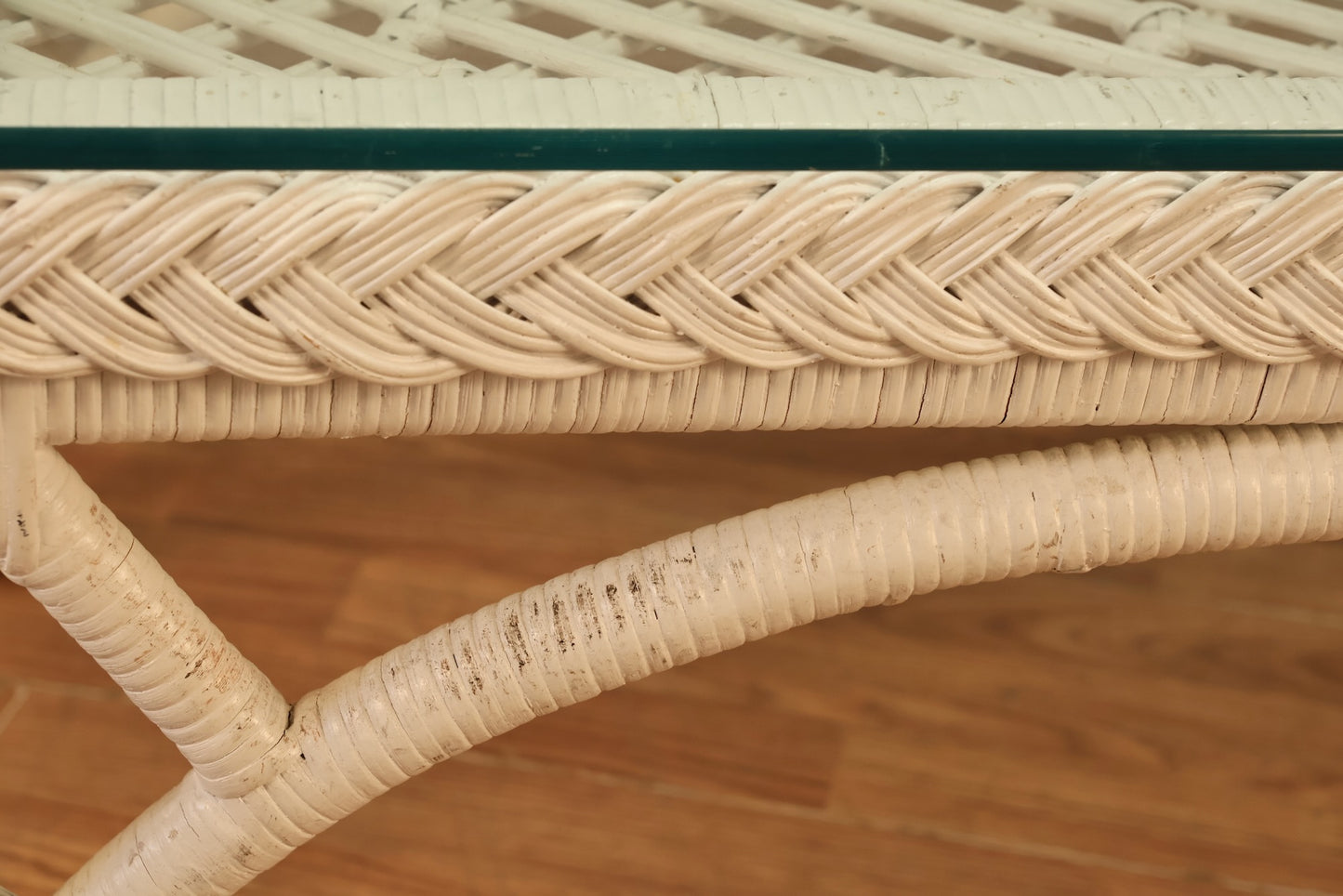 White Wicker & Glass Coffee Table - ONLINE ONLY