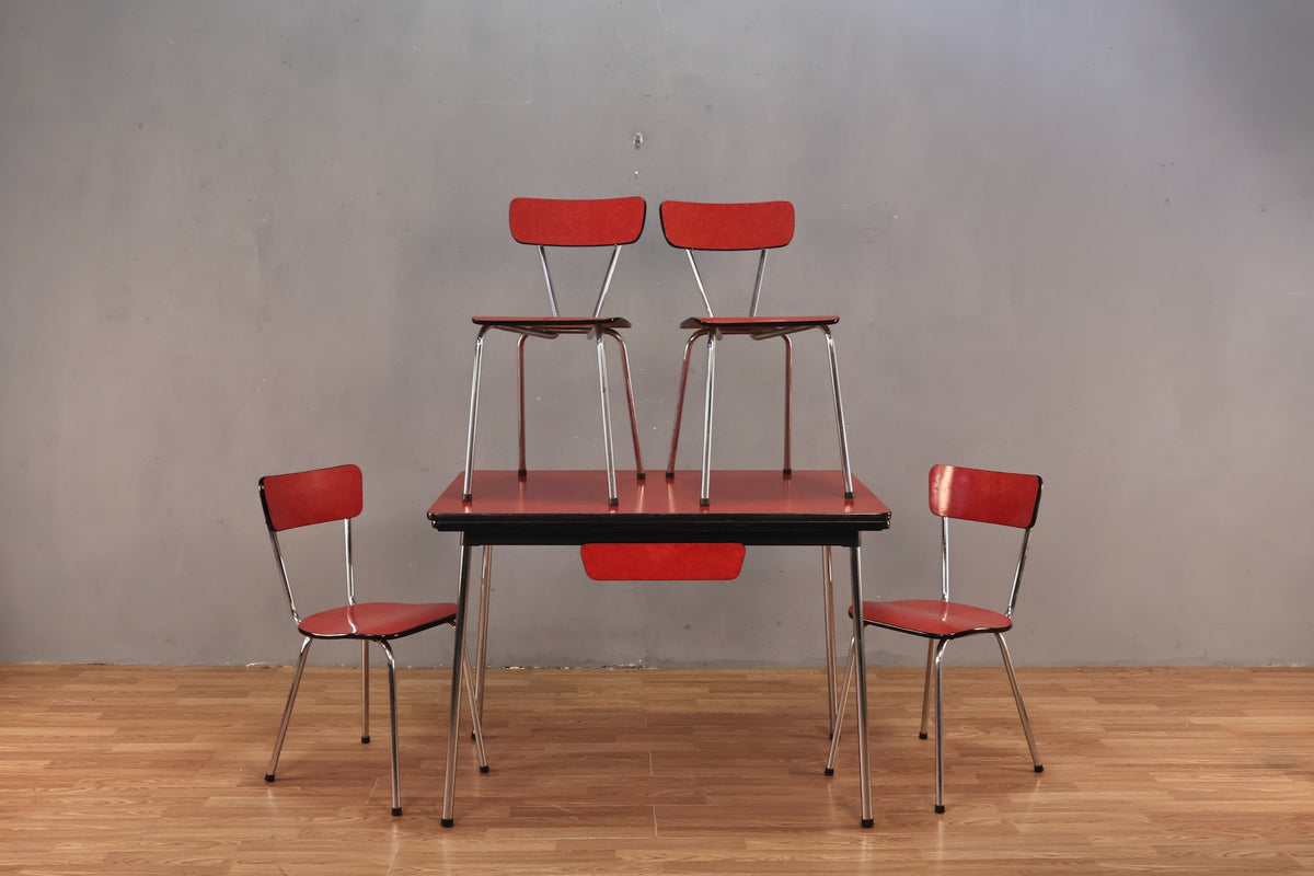 Atomic Red Formica Table with Built-In Leaves