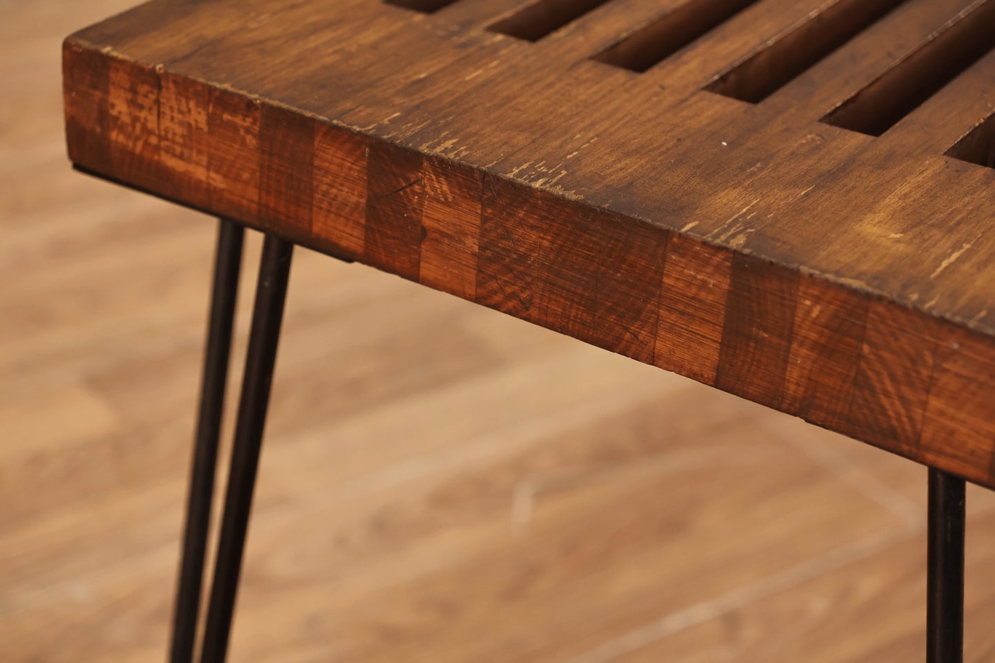 Distressed Wooden Hairpin Coffee Table