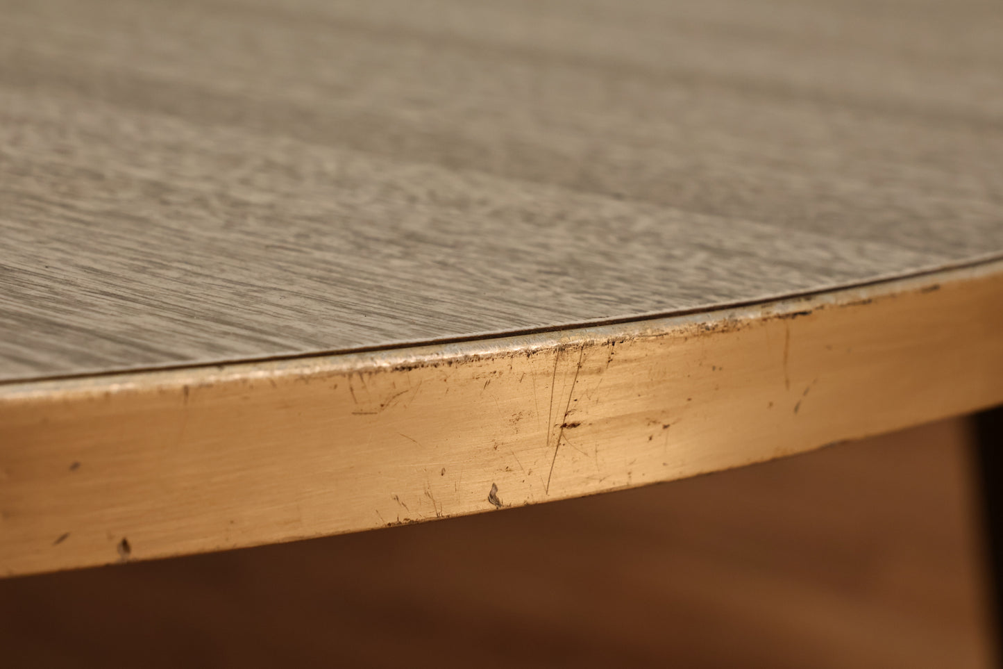 Round Ash Laminate & Brass Coffee Table