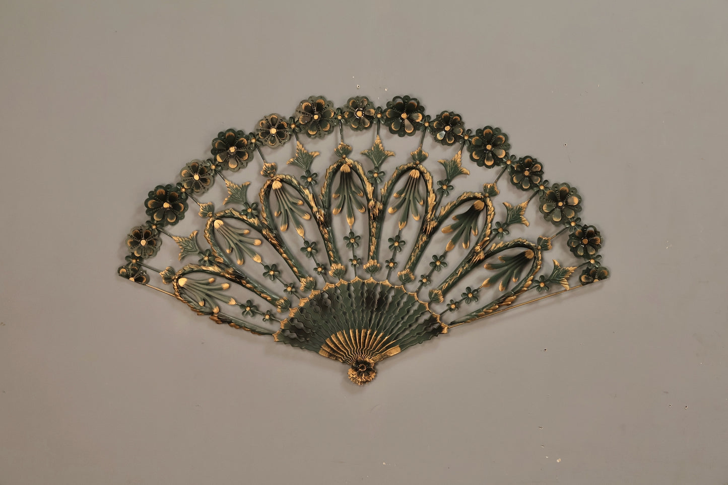 Green & Gold Metal Fan Wall Sculpture