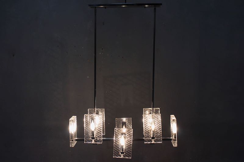 Large Modern Chrome & Glass Chandelier – ONLINE ONLY