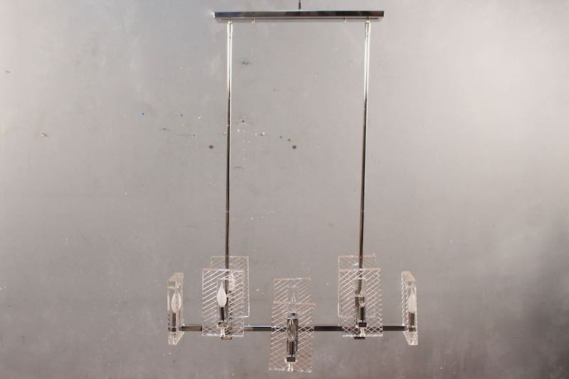 Large Modern Chrome & Glass Chandelier – ONLINE ONLY