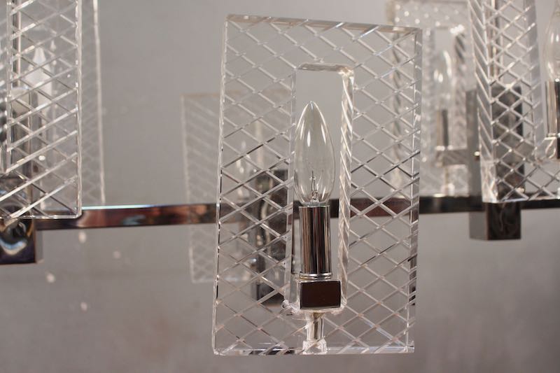 Large Modern Chrome & Glass Chandelier – ONLINE ONLY