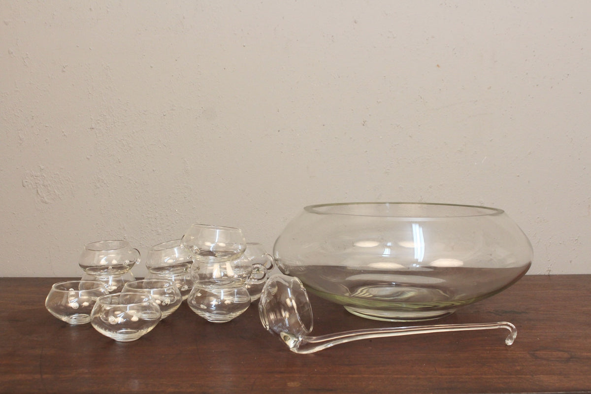 Mid Century "Moderno" Glass Punch Bowl Set