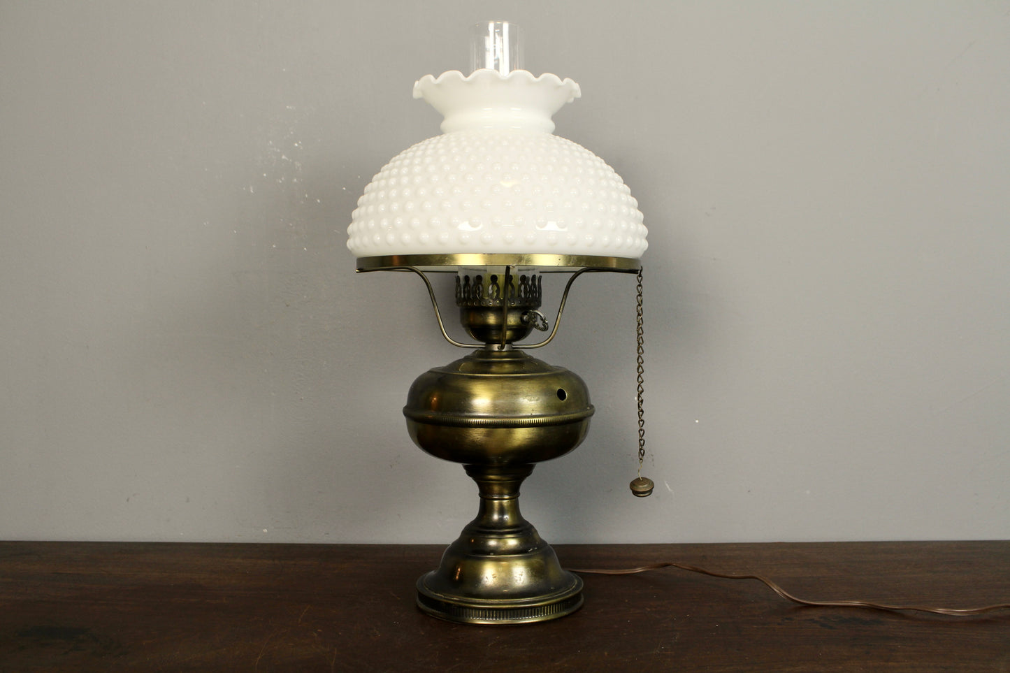 Brass & White Hobnail Glass Table Lamp