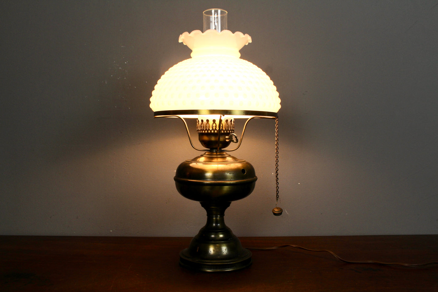 Brass & White Hobnail Glass Table Lamp