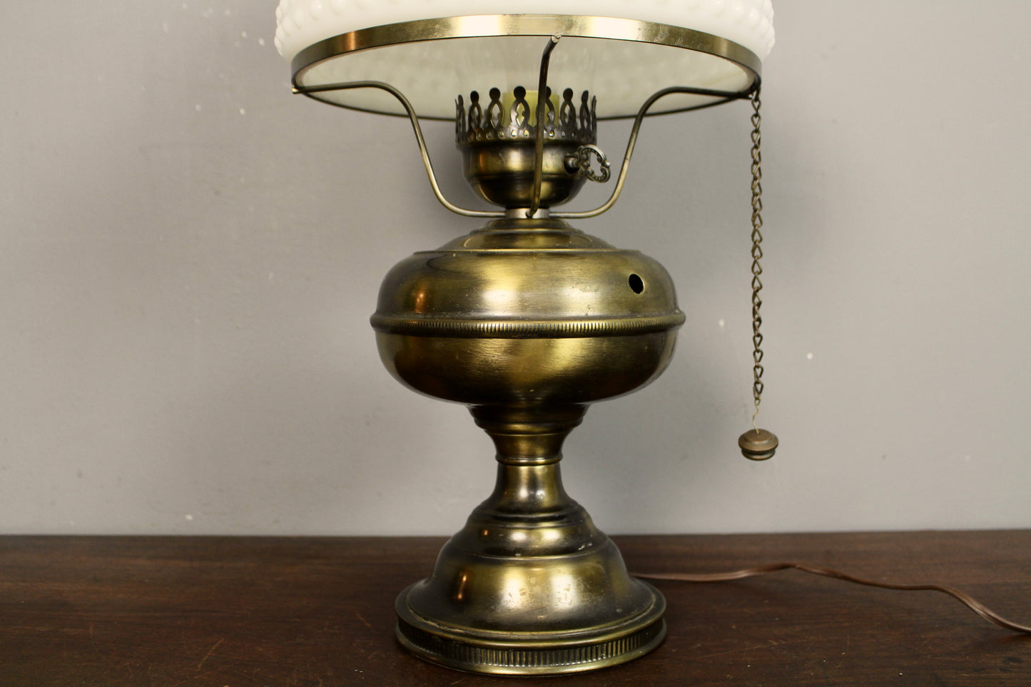 Brass & White Hobnail Glass Table Lamp