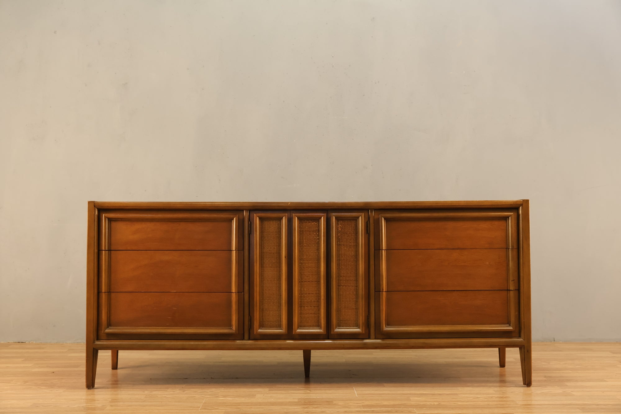 Thomasville Walnut & Woven Credenza Furnish Green Thomasville Walnut & Woven Credenza Furnish Green