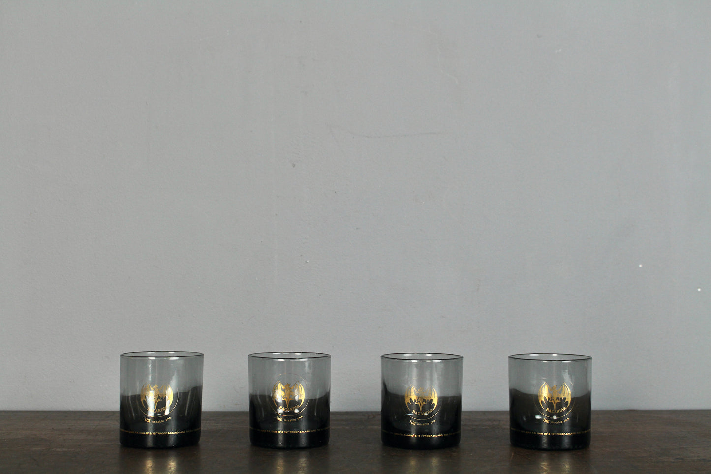 Set Of 4 Bacardi Smoked Rocks Glasses