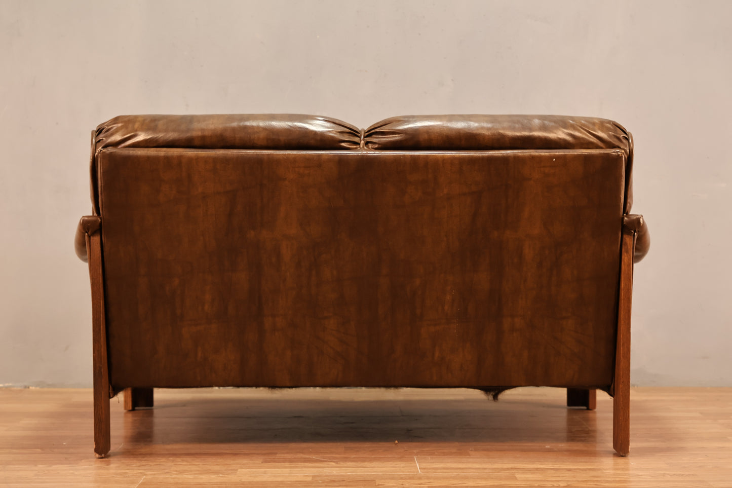 Oak & Brown Vinyl Loveseat - ONLINE ONLY