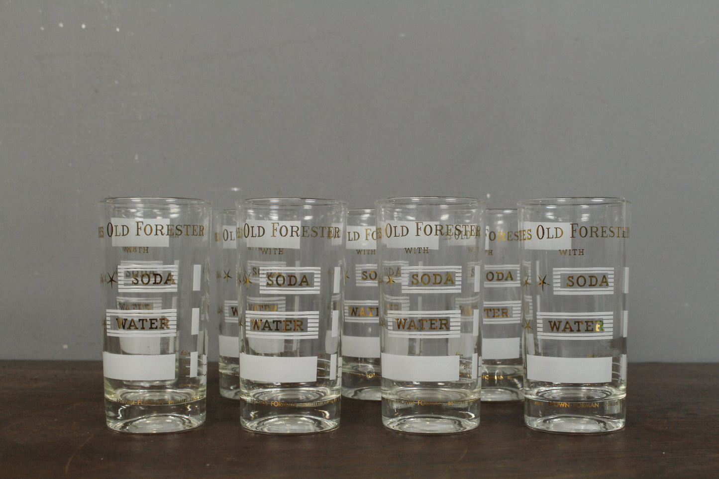 Set of 8 Old Forester Collins Glasses