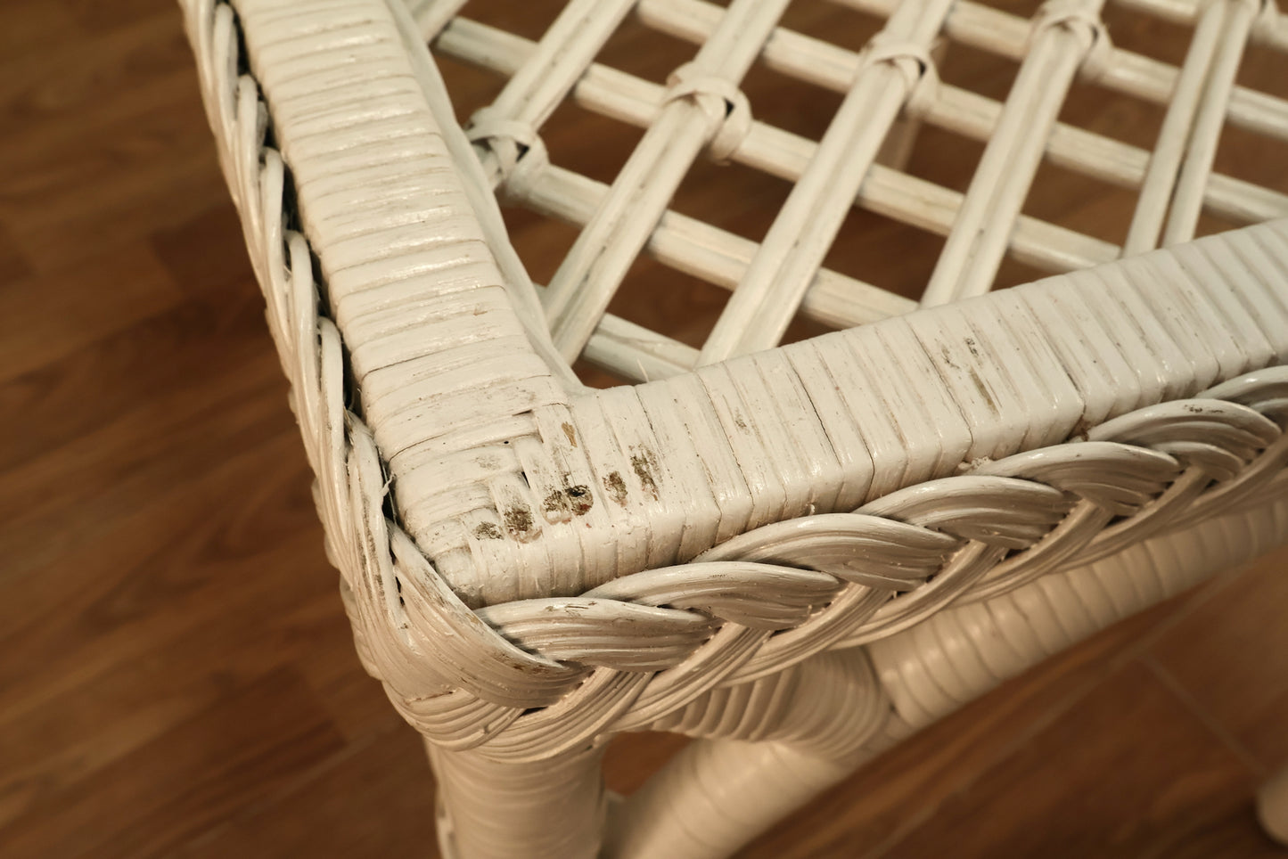 White Rattan Lattice Side Table
