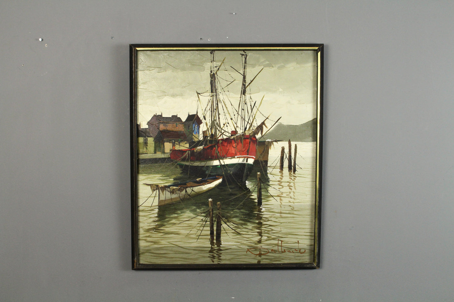 "Italian Harbor - Red" Oil Painting