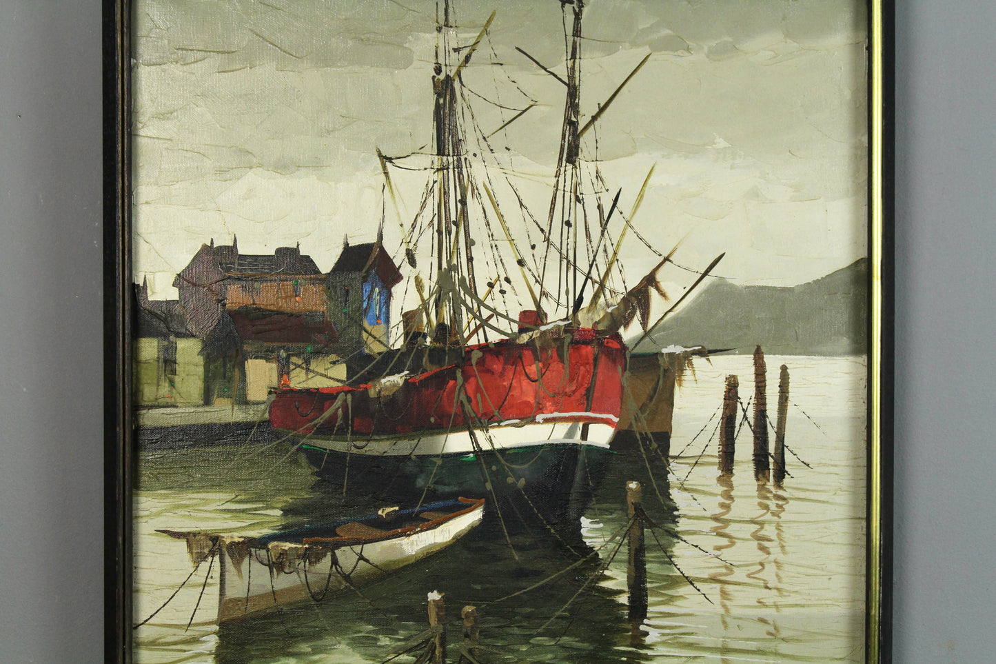 "Italian Harbor - Red" Oil Painting