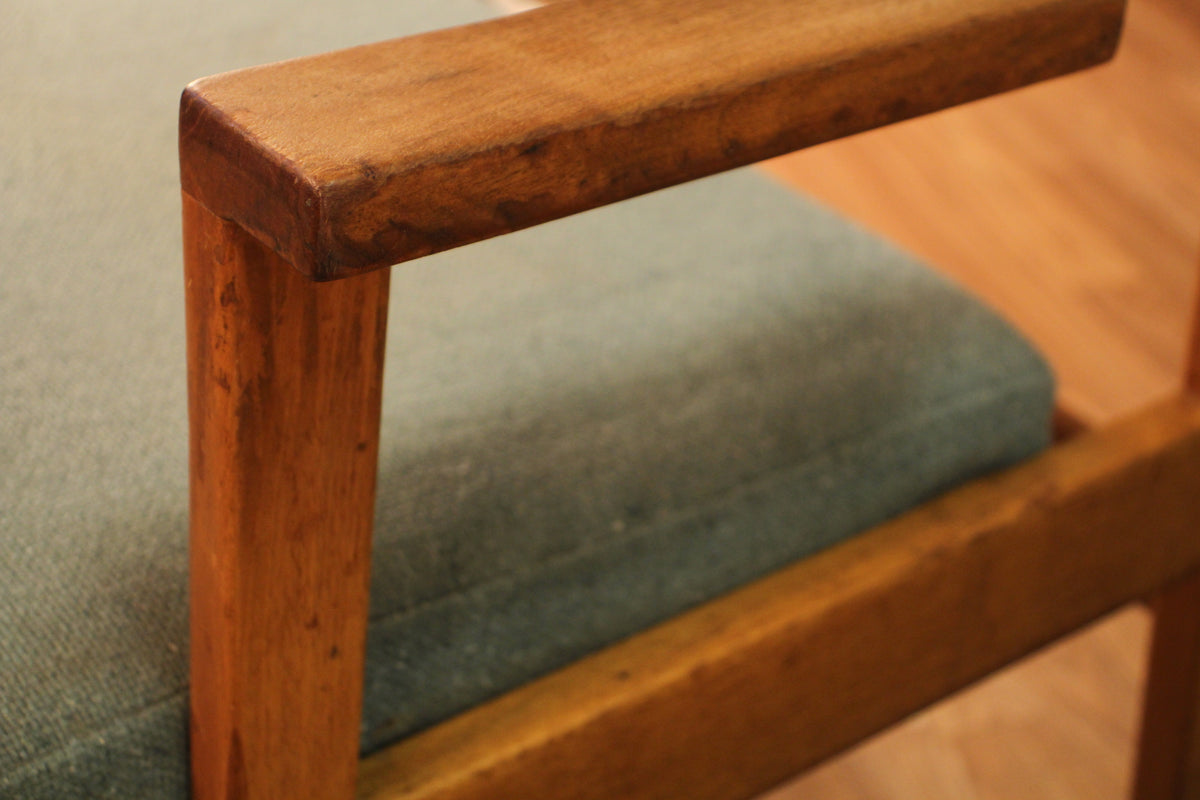 Mid Century Teal & Walnut Library Armchair