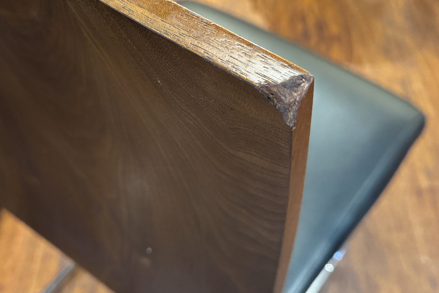 Walnut & Black Leather Cantilever Side Chair