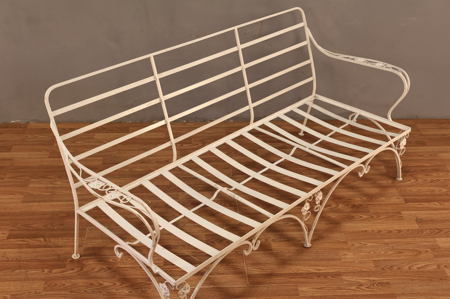 White Iron & Aqua Floral Sofa - ONLINE ONLY