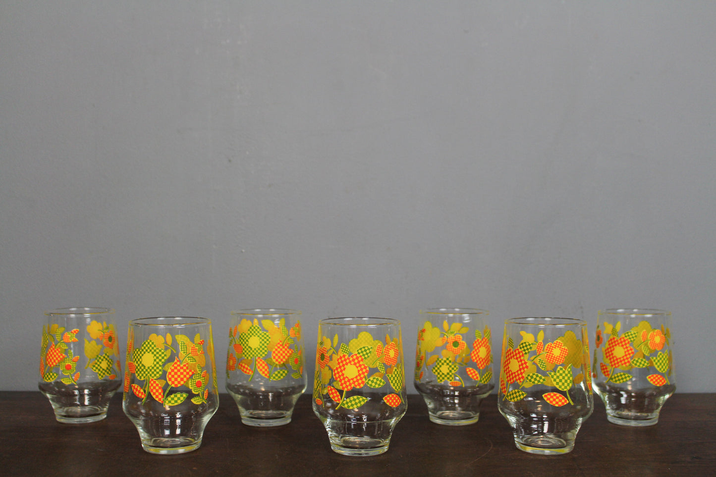 Set Of 7 Citrus Floral Glasses