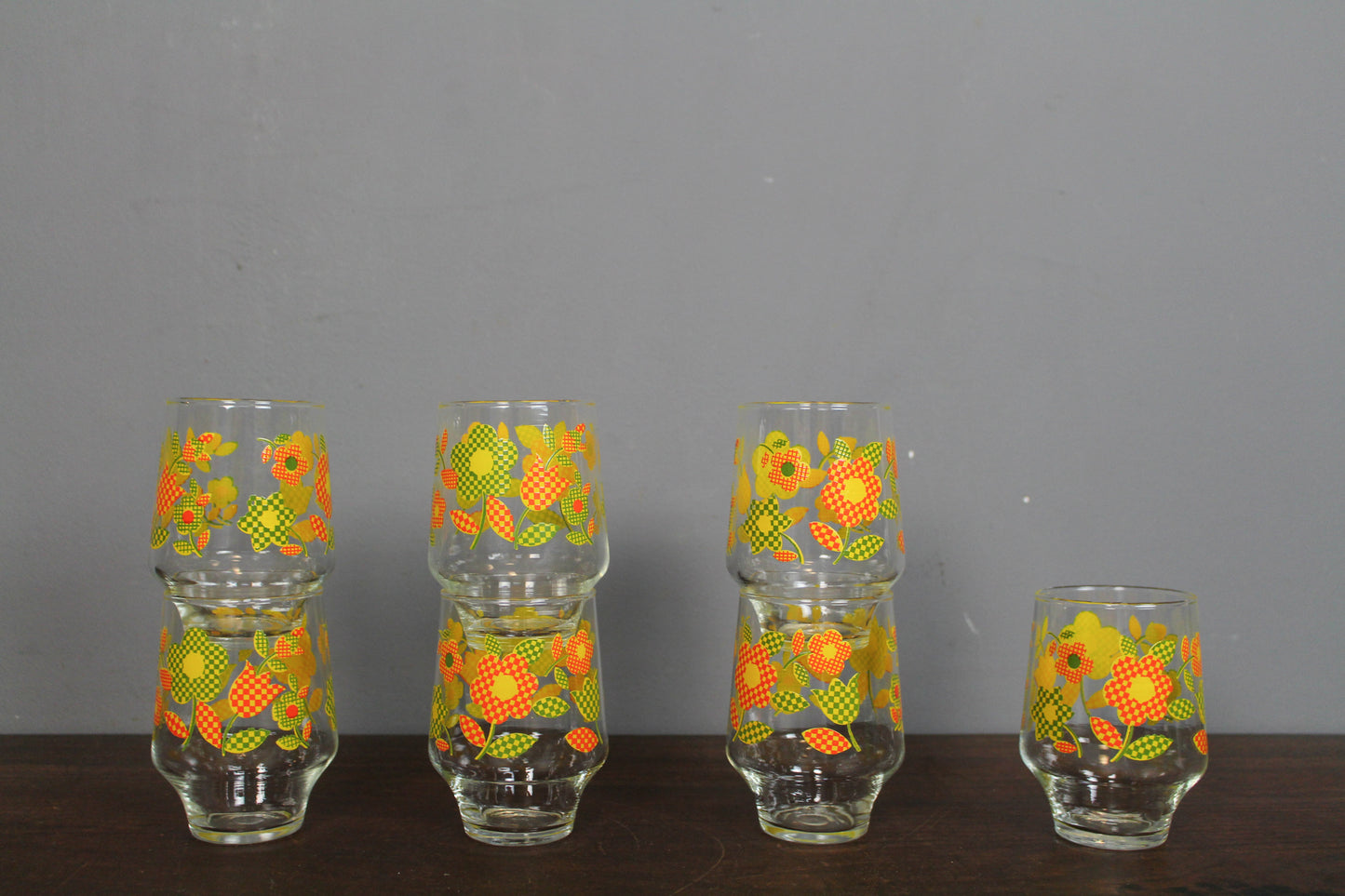 Set Of 7 Citrus Floral Glasses