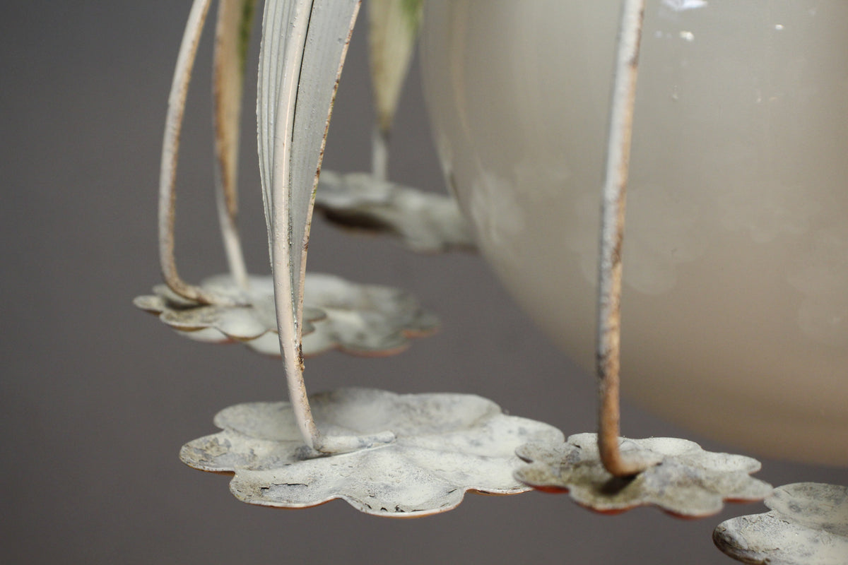 Mid Century White Floral Tole Swag Lamp
