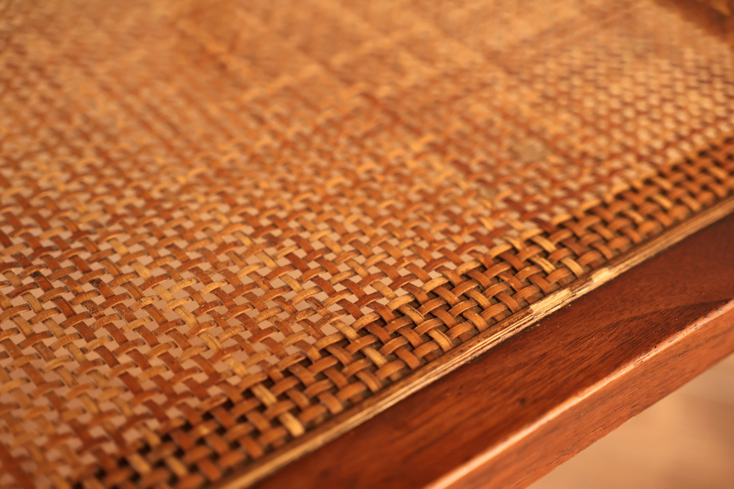 Mid Century Walnut & Woven 2-Tier End Table