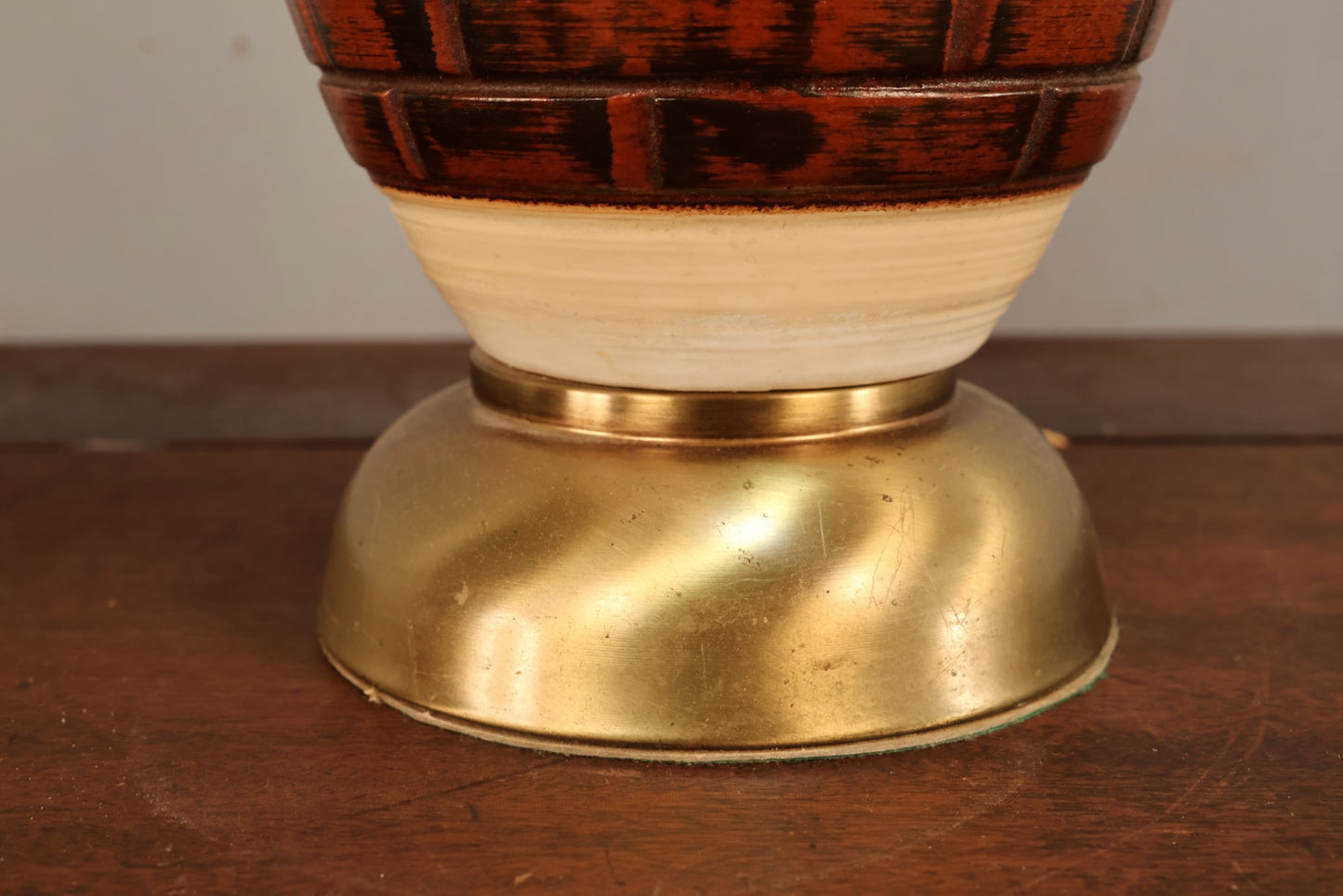 Mid Century White & Brown Ceramic Table Lamp