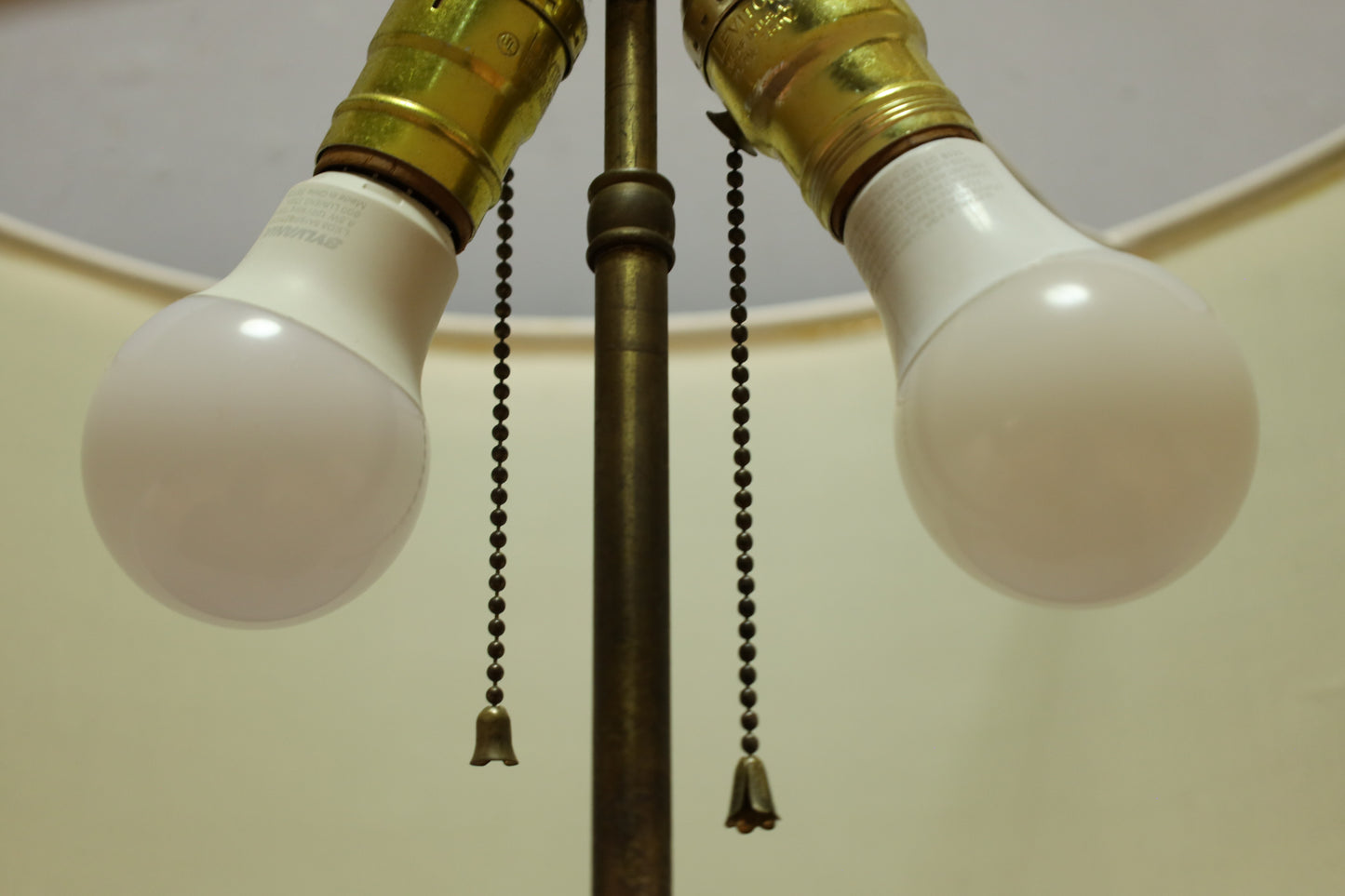 Turned Wood & Burlap Table Lamp