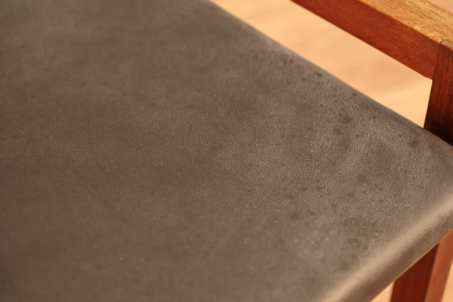 Teak & Black Leather Ottoman