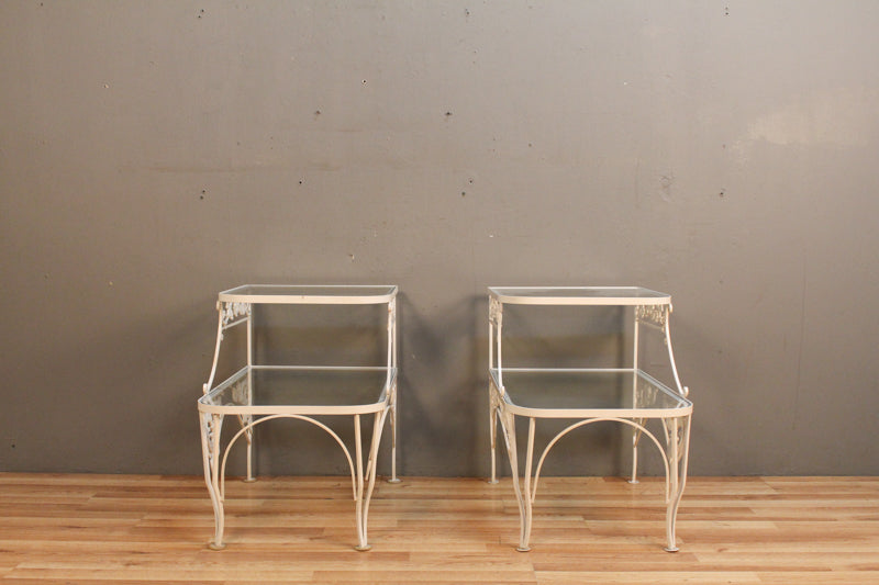 White Iron & Glass Stepback Side Table - ONLINE ONLY