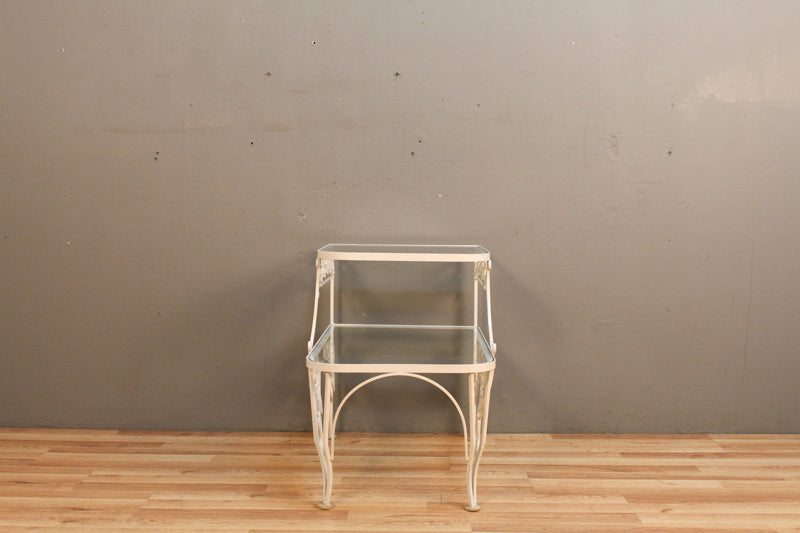 White Iron & Glass Stepback Side Table - ONLINE ONLY