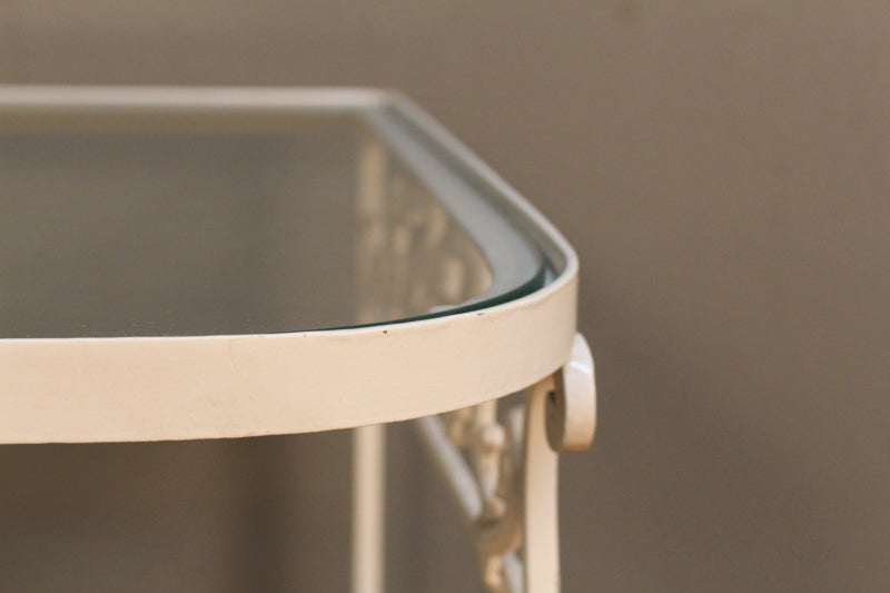 White Iron & Glass Stepback Side Table - ONLINE ONLY