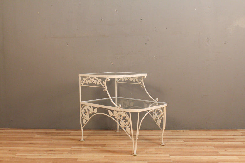 White Iron & Glass Stepback Side Table - ONLINE ONLY