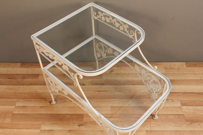 White Iron & Glass Stepback Side Table - ONLINE ONLY