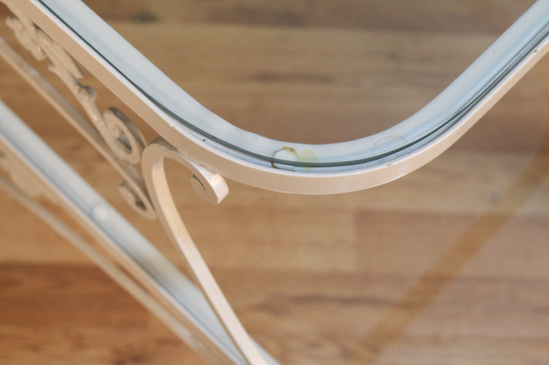 White Iron & Glass Stepback Side Table - ONLINE ONLY