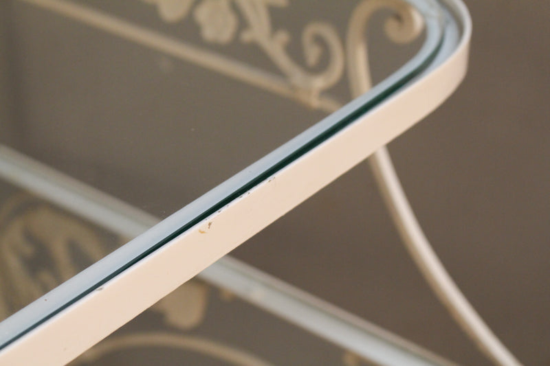 White Iron & Glass Stepback Side Table - ONLINE ONLY
