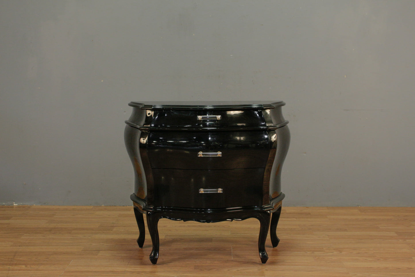 Black Lacquer Bombe 3-Drawer Chest