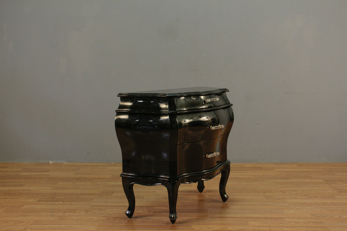Black Lacquer Bombe 3-Drawer Chest