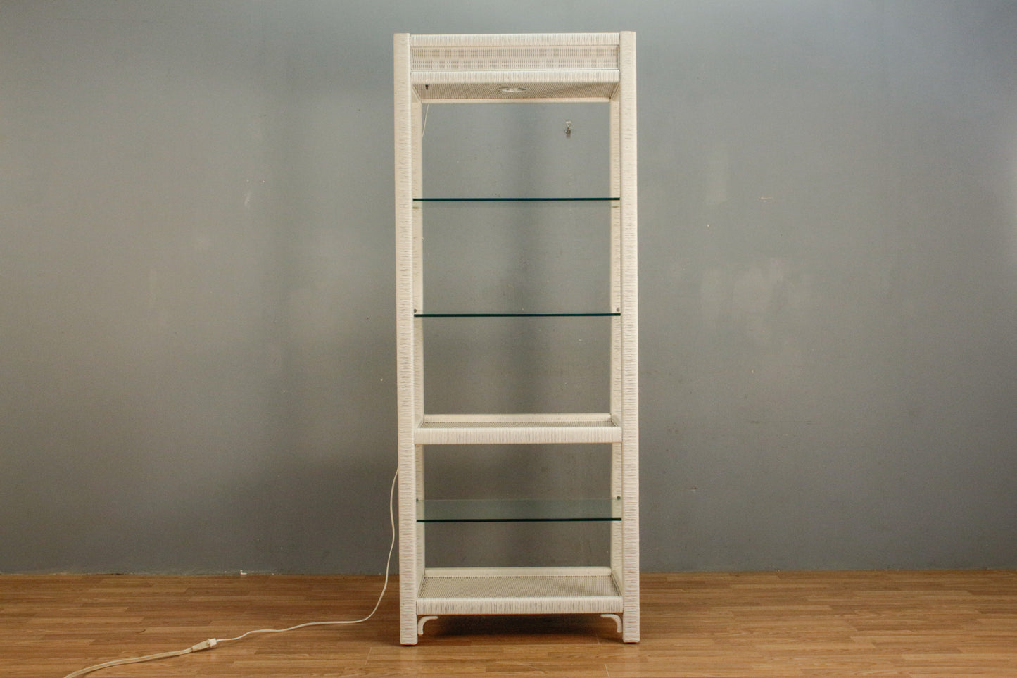 White Wicker & Glass Illuminated Etagere