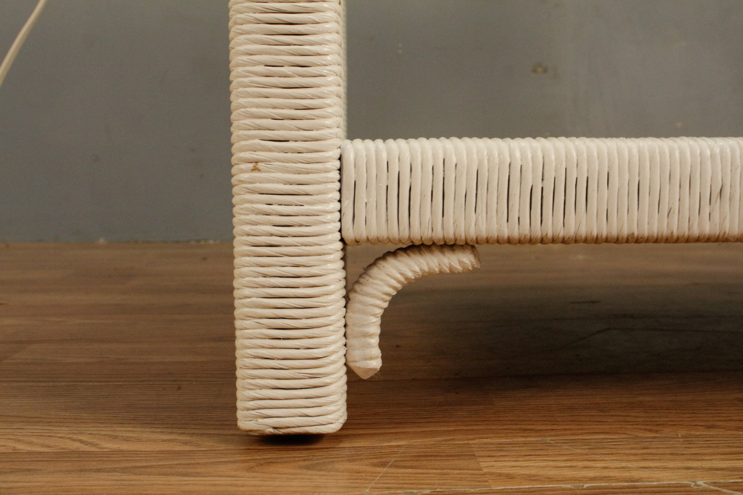 White Wicker & Glass Illuminated Etagere
