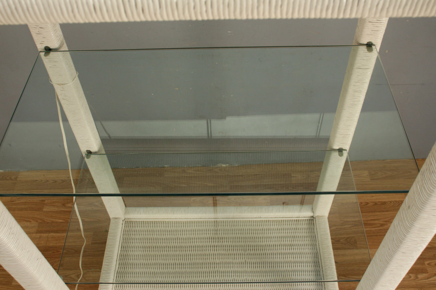 White Wicker & Glass Illuminated Etagere