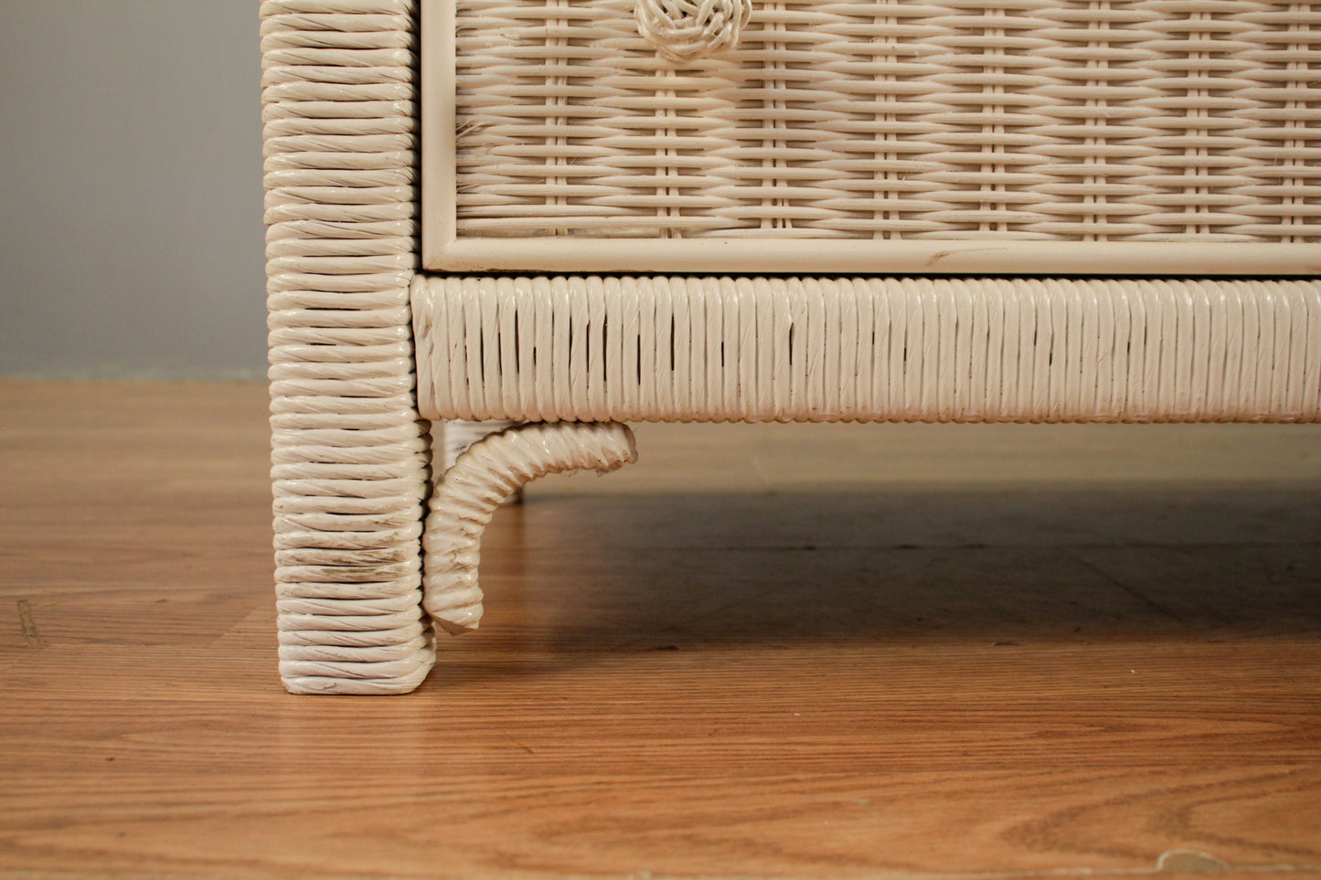 White Wicker & Glass 9-Drawer Credenza