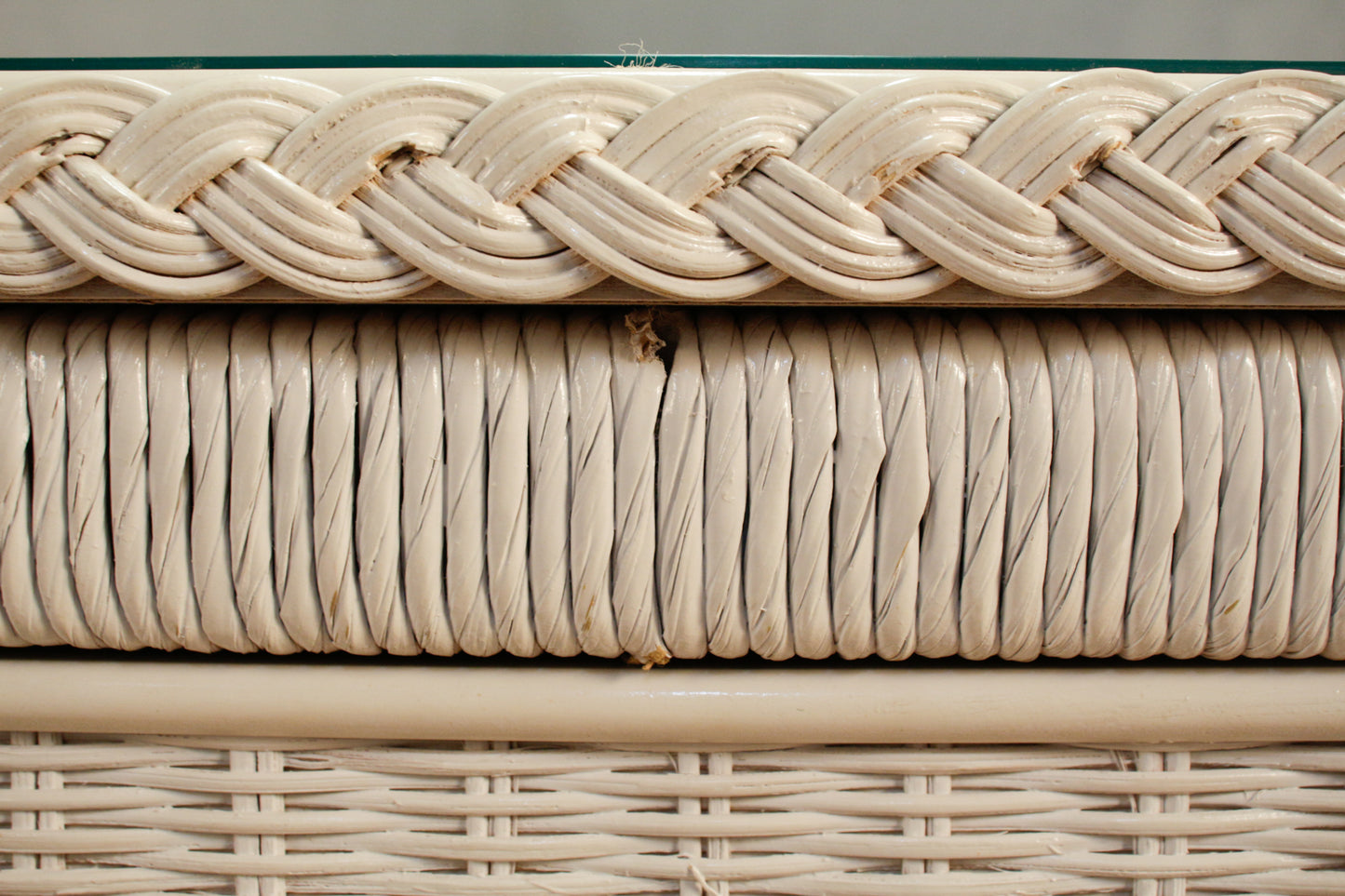 White Wicker & Glass 9-Drawer Credenza