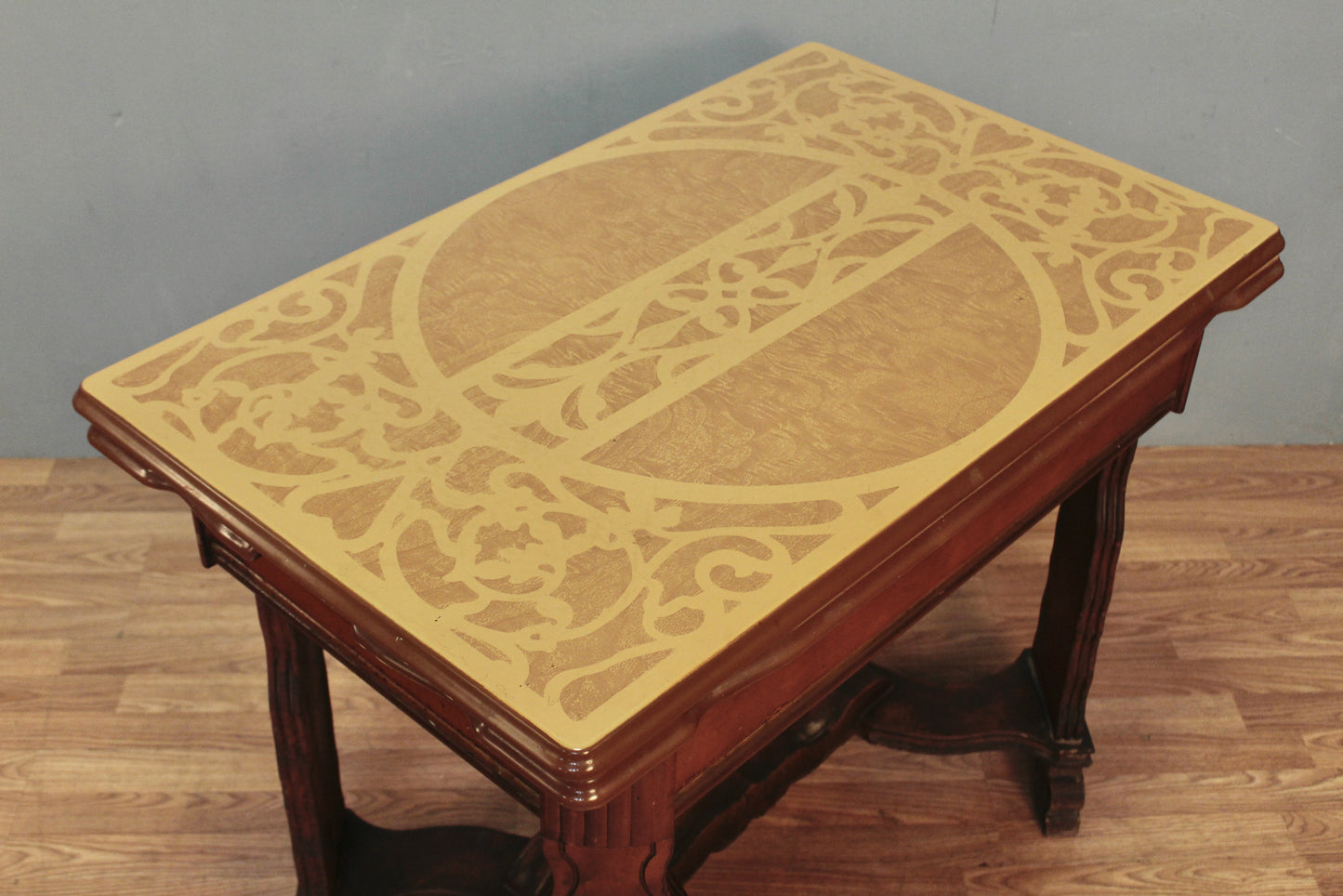 Antique Ornate Enamel Table with Built-In Leaves - ONLINE ONLY